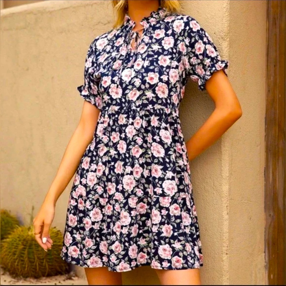New Women's Boho Ruffle Sleeve Floral Print Dress Sz S